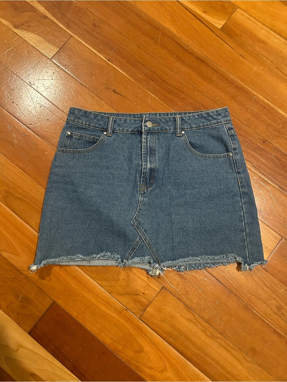Boohoo Dark Blue Frayed Hem Denim Mini Skirt